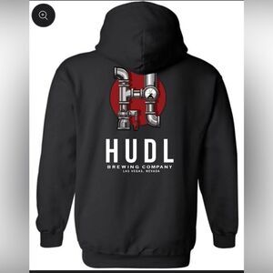 HUDL Brewing Company Full Zip Black Hooded Sweatshirt Size Small